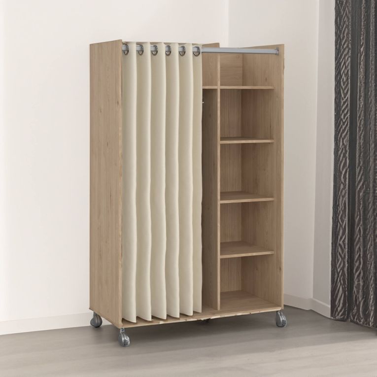 Guardaroba grande Claudine, Mobile camera da letto, Cabina armadio portabiti, Armadio appendiabiti, 48x100 h160 cm, Rovere e Beige