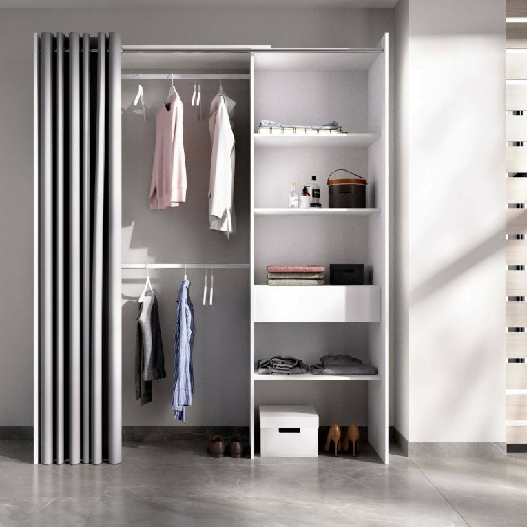 Guardaroba grande con appendiabiti bianco e grigio 160x205h cm - Arim