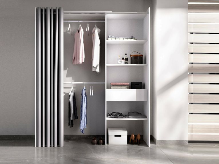 Guardaroba grande con appendiabiti bianco e grigio 160x205h cm - Arim
