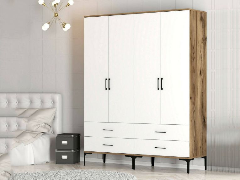 Guardaroba grande con appendiabiti noce e bianco 160x200h cm - Katrin