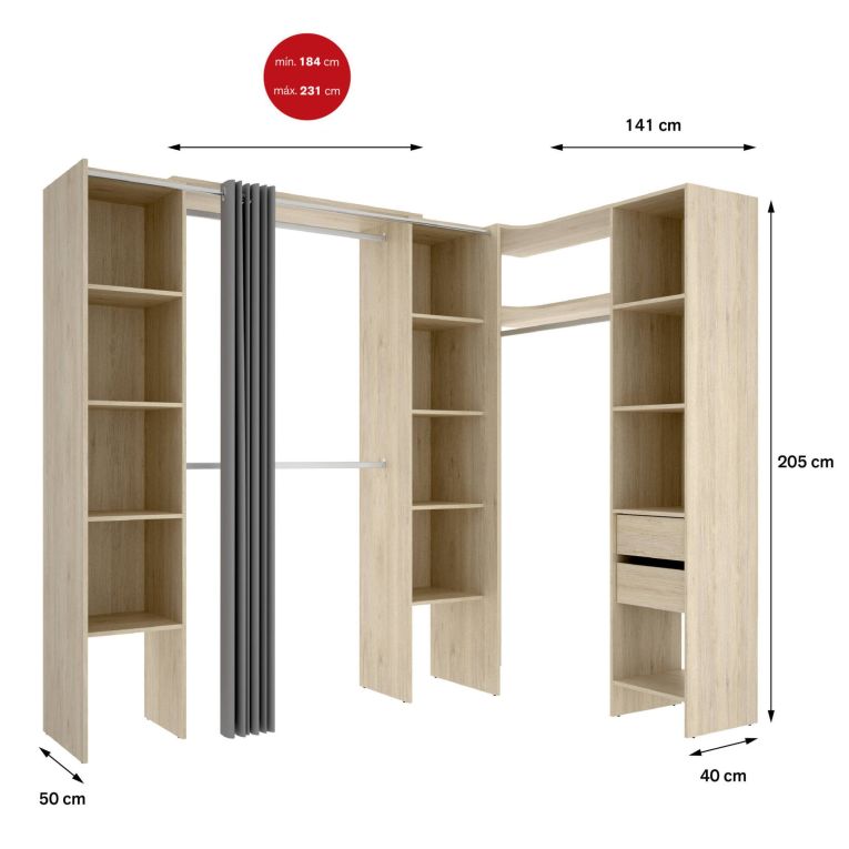 Guardaroba grande con appendiabiti rovere 234x205h cm - Dindo