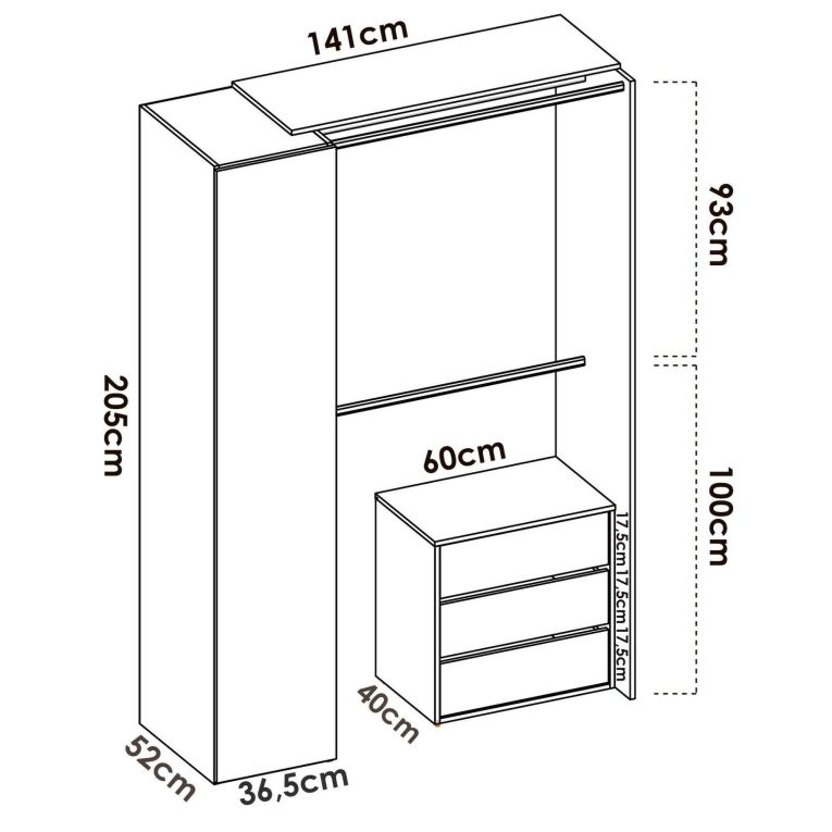 Guardaroba grande con cassetti bianco e antracite 140x205h cm - Annuck
