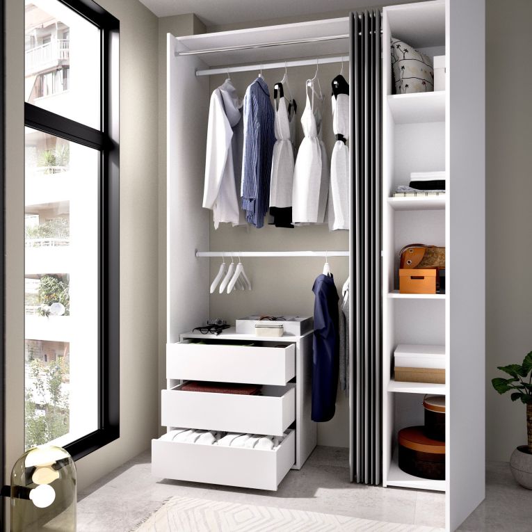 Guardaroba grande con cassetti bianco e antracite 140x205h cm - Annuck