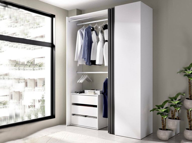 Guardaroba grande con cassetti bianco e antracite 140x205h cm - Annuck