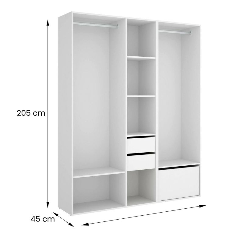 Guardaroba grande con cassetti bianco e rovere 158x205h cm - Celestin