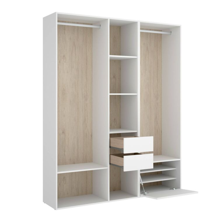 Guardaroba grande con cassetti bianco e rovere 158x205h cm - Celestin