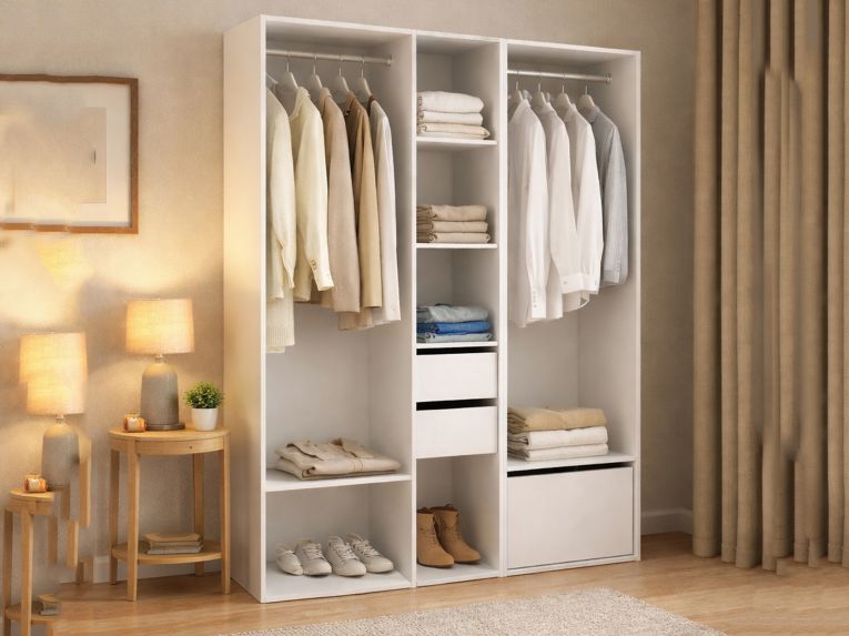 Guardaroba grande con cassetti bianco e rovere 158x205h cm - Celestin