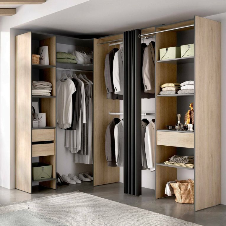 Guardaroba grande con ripiani regolabili antracite e rovere 214x205h cm - Pali