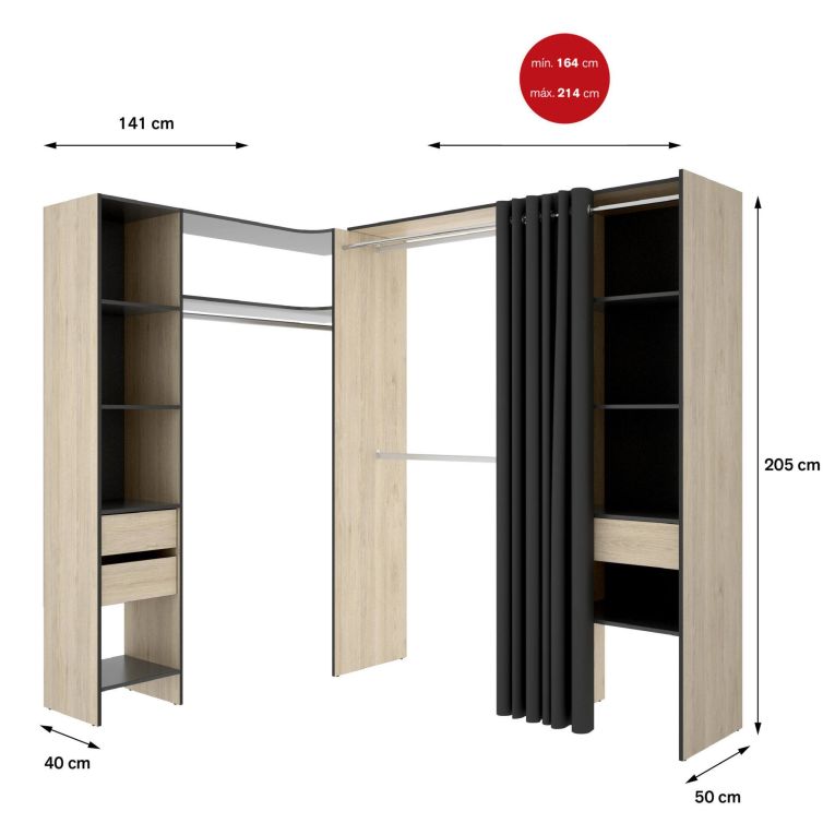 Guardaroba grande con ripiani regolabili antracite e rovere 214x205h cm - Pali