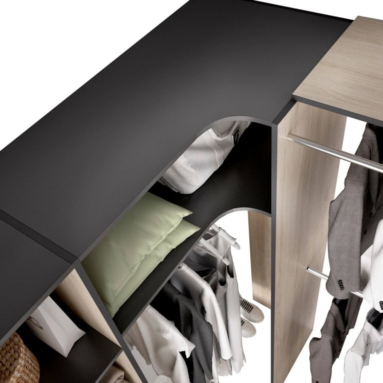 Guardaroba grande con ripiani regolabili antracite e rovere 214x205h cm - Pali