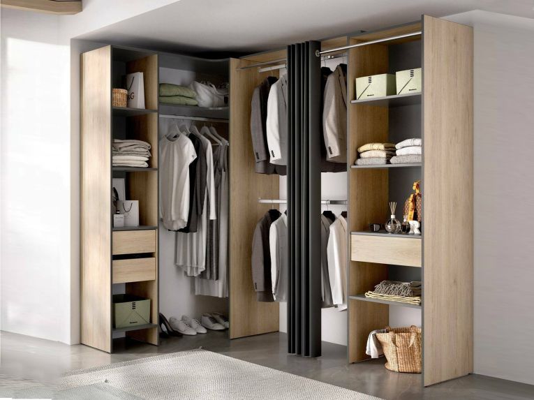 Guardaroba grande con ripiani regolabili antracite e rovere 214x205h cm - Pali