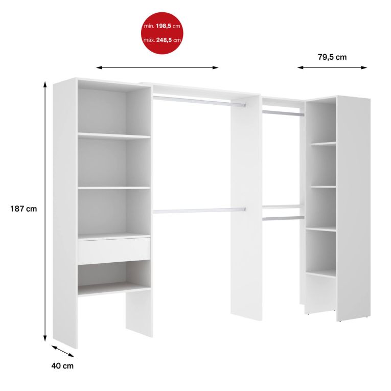 Guardaroba grande con ripiani regolabili bianco 248x187h cm - Florita