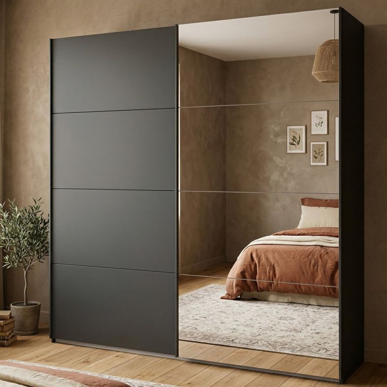 Guardaroba grande con specchio nero 242x220h cm - Catalina
