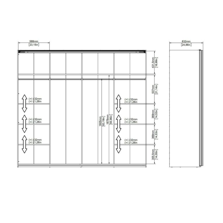 Guardaroba grande con specchio nero 242x220h cm - Catalina