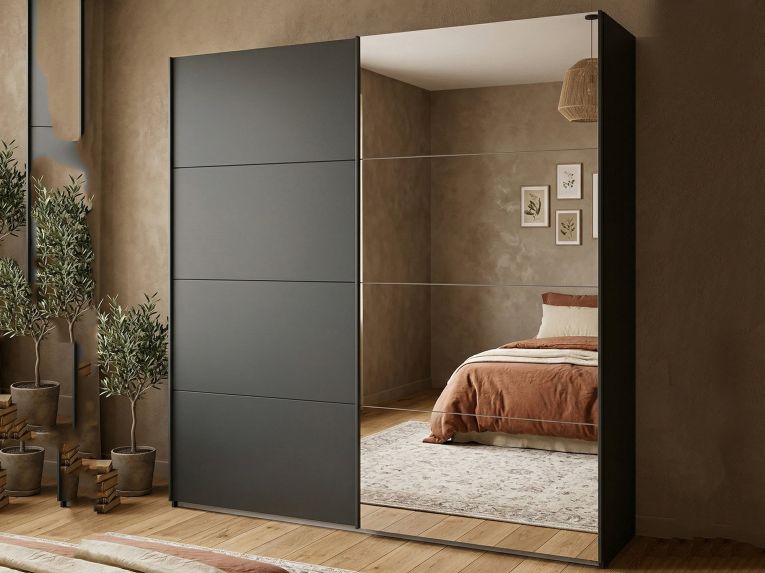 Guardaroba grande con specchio nero 242x220h cm - Catalina