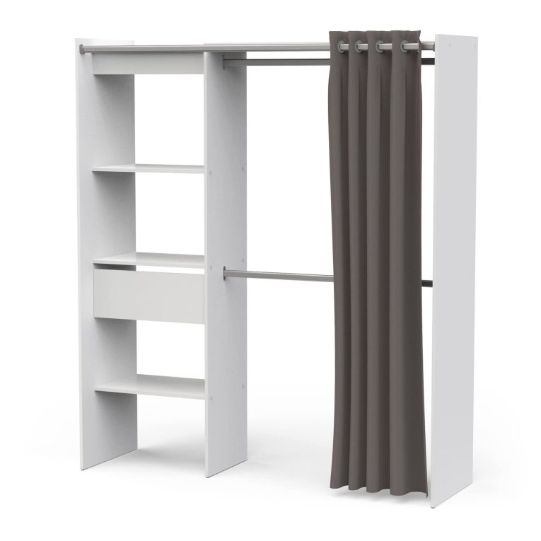 Guardaroba grande Doubs, Mobile camera da letto, Cabina armadio portabiti, Armadio appendiabiti, 167x50 h192 cm, Bianco opaco