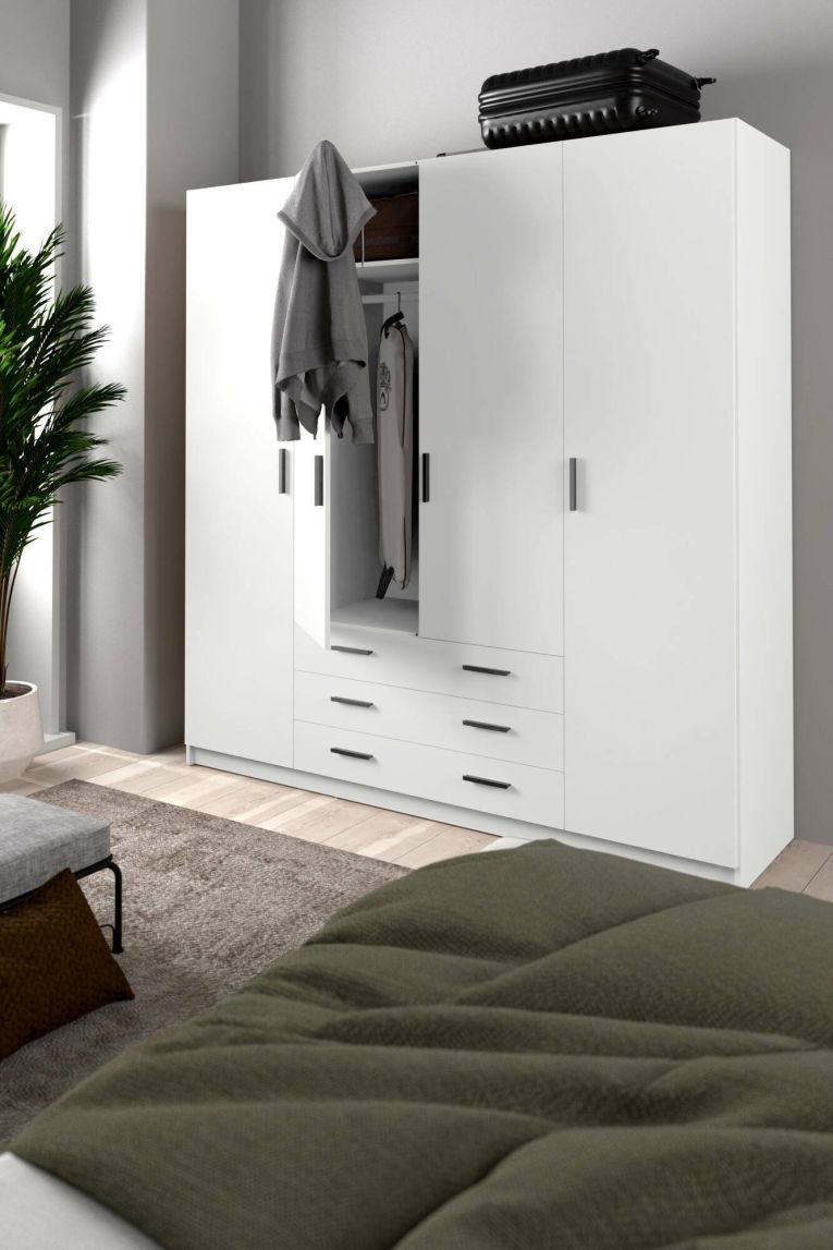 Guardaroba grande Frances, Mobile camera da letto, Cabina armadio portabiti, Armadio appendiabiti, 50x196 h200 cm, Bianco