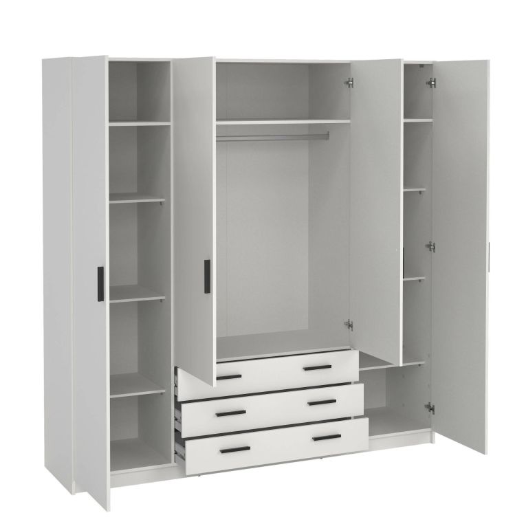 Guardaroba grande Frances, Mobile camera da letto, Cabina armadio portabiti, Armadio appendiabiti, 50x196 h200 cm, Bianco