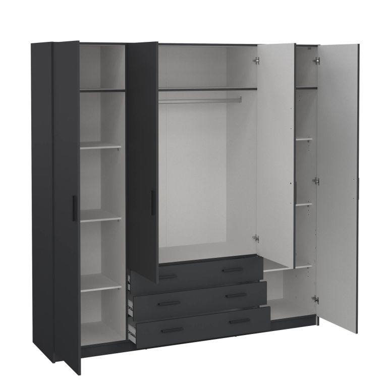 Guardaroba grande Frances, Mobile camera da letto, Cabina armadio portabiti, Armadio appendiabiti, 50x196 h200 cm, Grigio