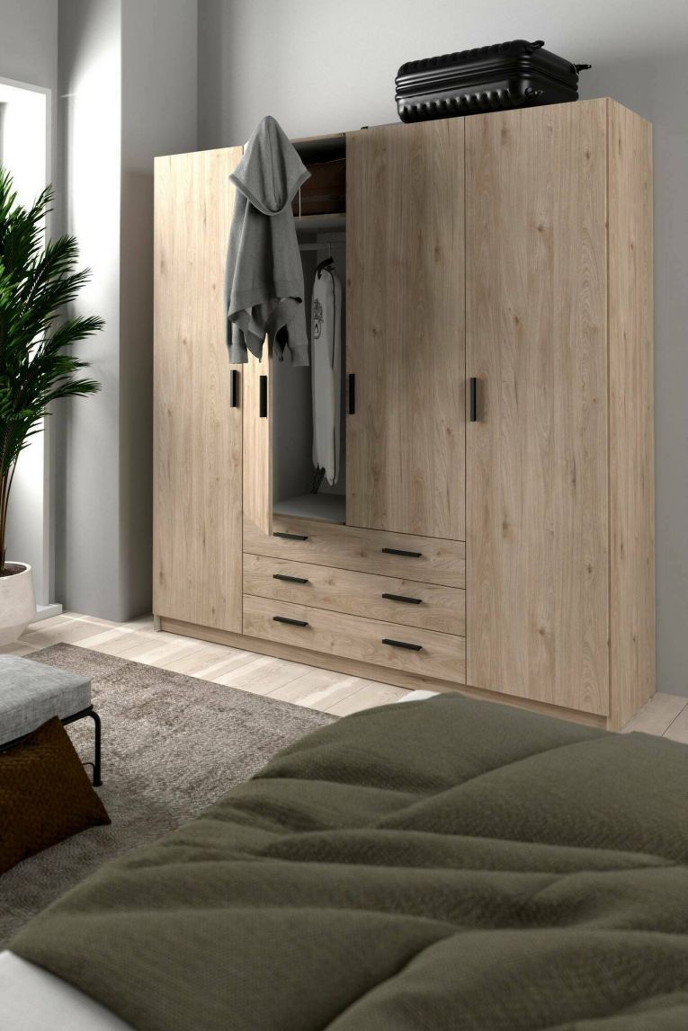 Guardaroba grande Frances, Mobile camera da letto, Cabina armadio portabiti, Armadio appendiabiti, 50x196 h200 cm, Rovere