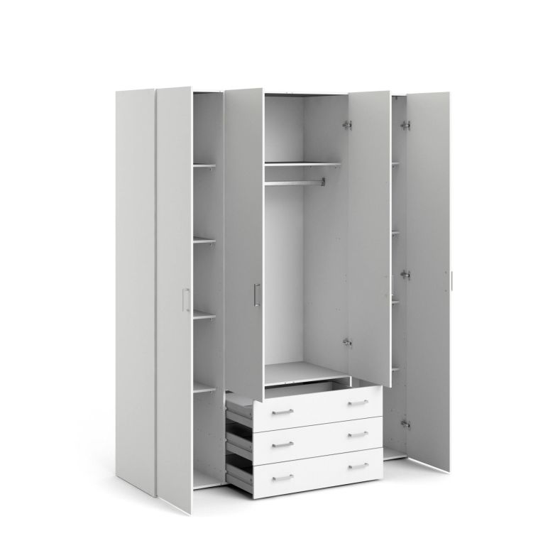 Guardaroba grande Francine, Mobile camera da letto, Cabina armadio portabiti, Armadio appendiabiti, 154x50 h200 cm, Bianco
