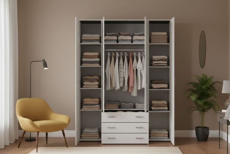 Guardaroba grande Francine, Mobile camera da letto, Cabina armadio portabiti, Armadio appendiabiti, 154x50 h200 cm, Bianco