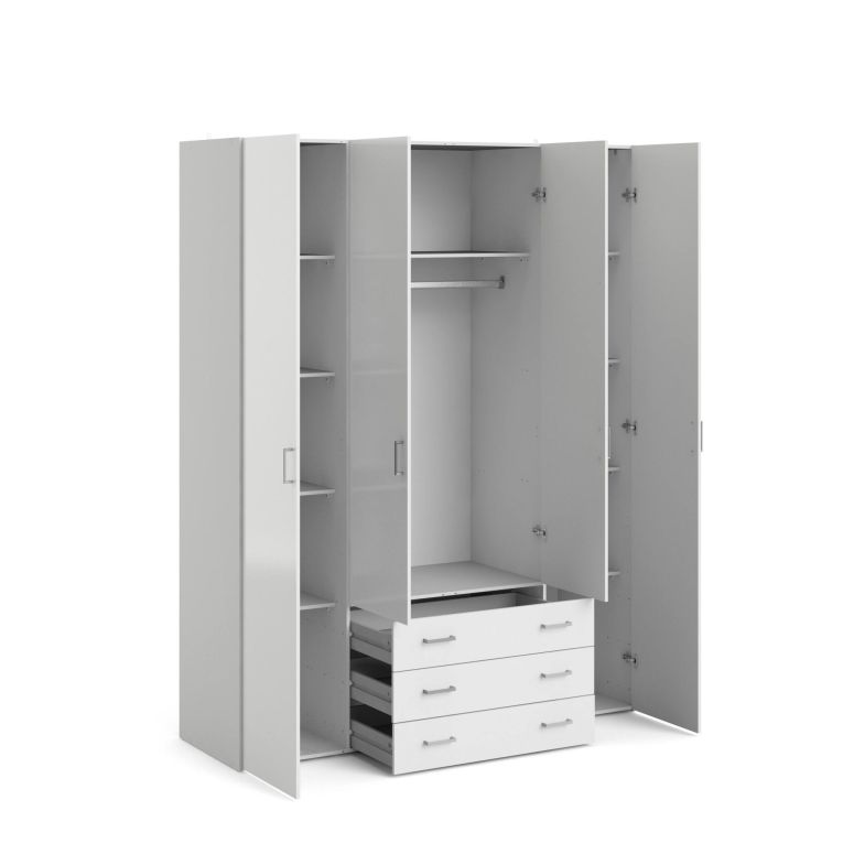 Guardaroba grande Francine, Mobile camera da letto, Cabina armadio portabiti, Armadio appendiabiti, 154x50 h200 cm, Bianco lucido