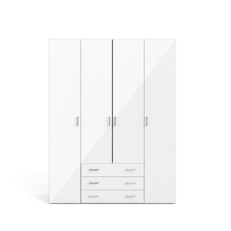 Guardaroba grande Francine, Mobile camera da letto, Cabina armadio portabiti, Armadio appendiabiti, 154x50 h200 cm, Bianco lucido
