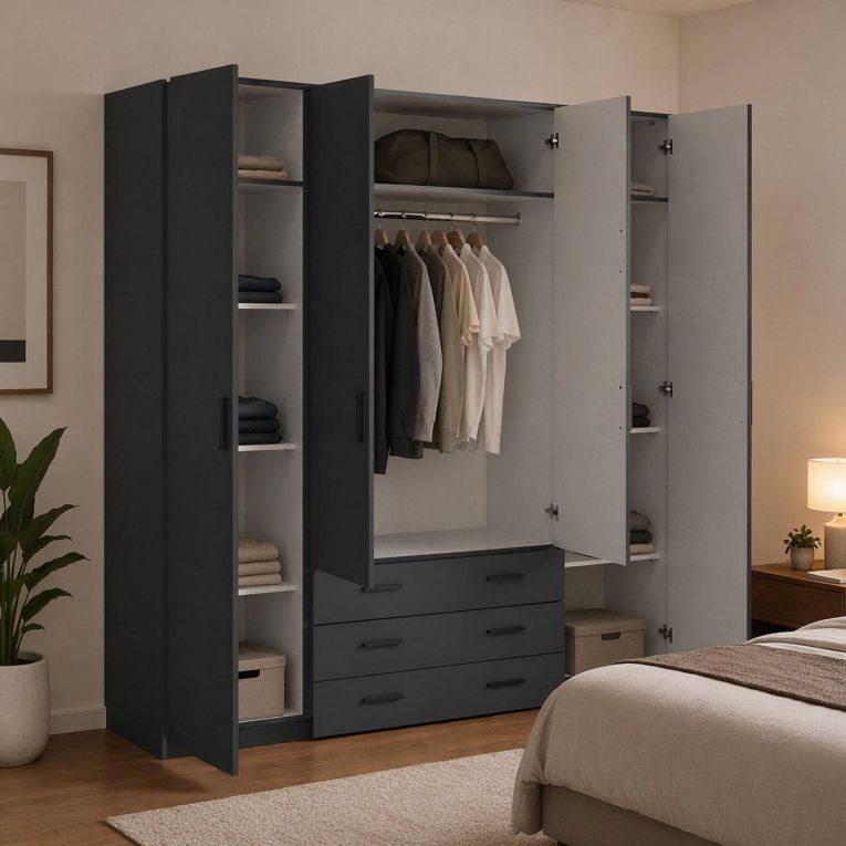 Guardaroba grande in legno grigio 195x200h cm - Epipola