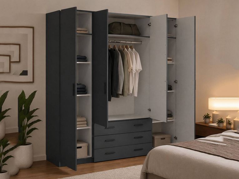 Guardaroba grande in legno grigio 195x200h cm - Epipola