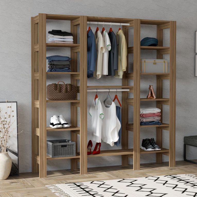Guardaroba Grande Marrone Noce 10 Ripiani Appendiabiti 161x180h cm, 12 Vani - Nerviano