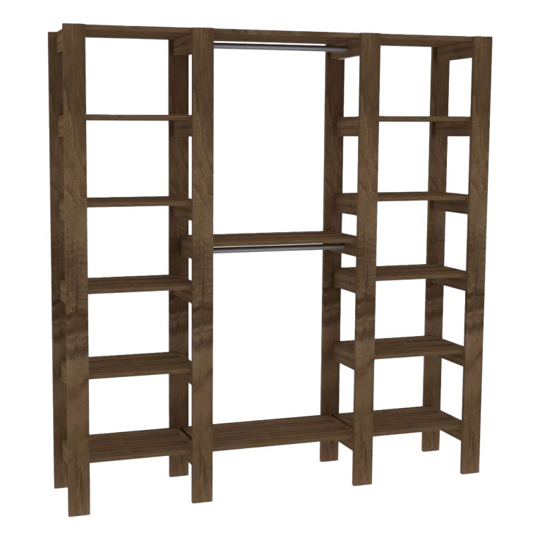 Guardaroba Grande Marrone Noce 10 Ripiani Appendiabiti 161x180h cm, 12 Vani - Nerviano