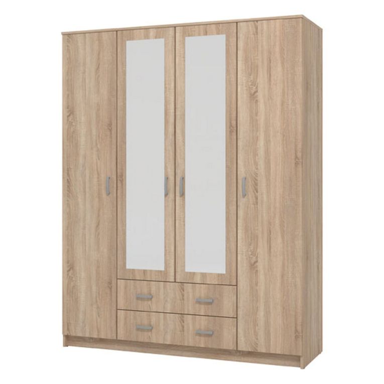 Guardaroba Grande Marrone Noce 9 Ripiani Appendiabiti 160x205h cm, 4 Ante - Miazzina