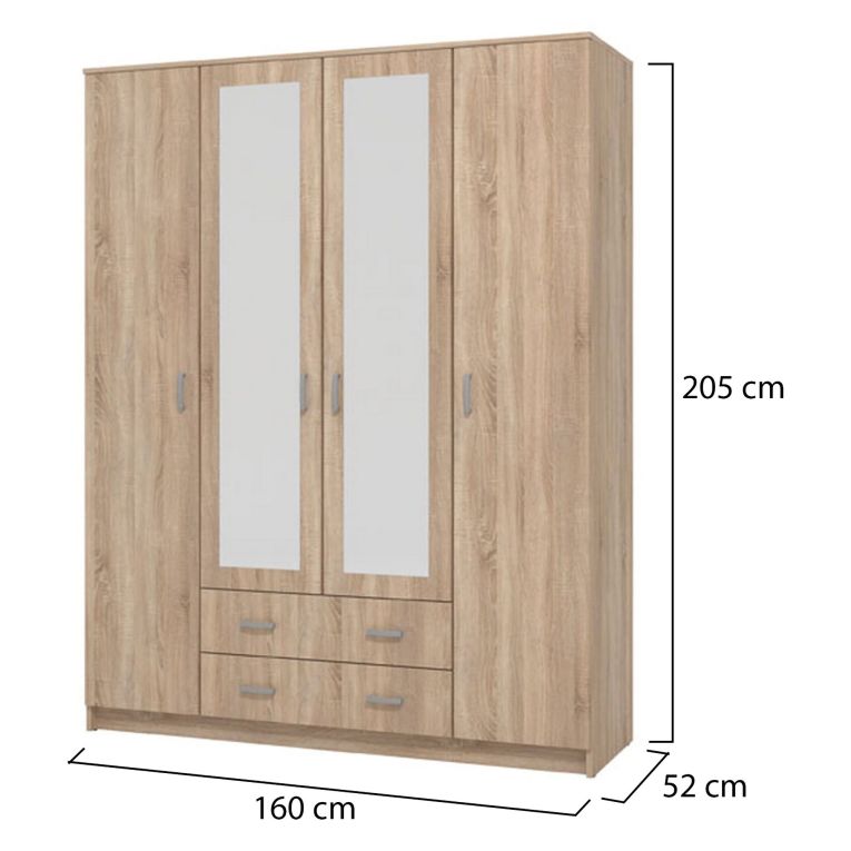 Guardaroba Grande Marrone Noce 9 Ripiani Appendiabiti 160x205h cm, 4 Ante - Miazzina