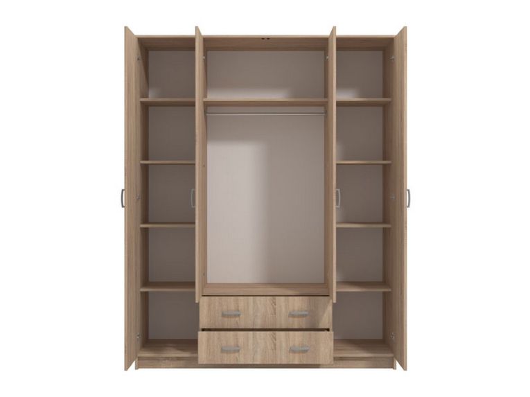 Guardaroba Grande Marrone Noce 9 Ripiani Appendiabiti 160x205h cm, 4 Ante - Miazzina