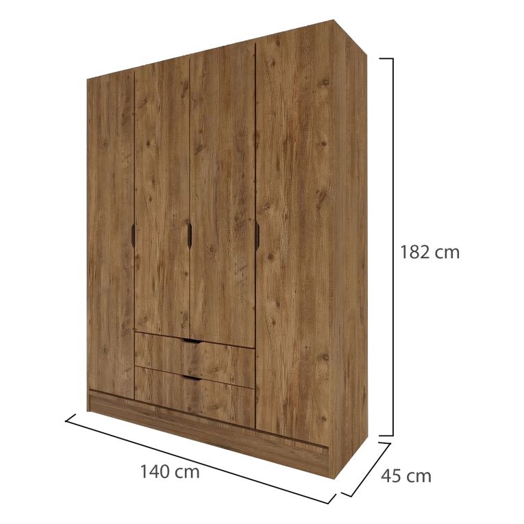 Guardaroba Grande Marrone Noce Appendiabiti 9 Ripiani 140x182h cm, 2 Cassetti - Paterno