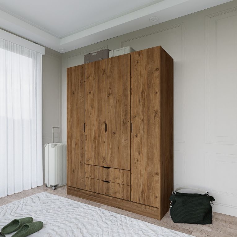 Guardaroba Grande Marrone Noce Appendiabiti 9 Ripiani 140x182h cm, 2 Cassetti - Paterno