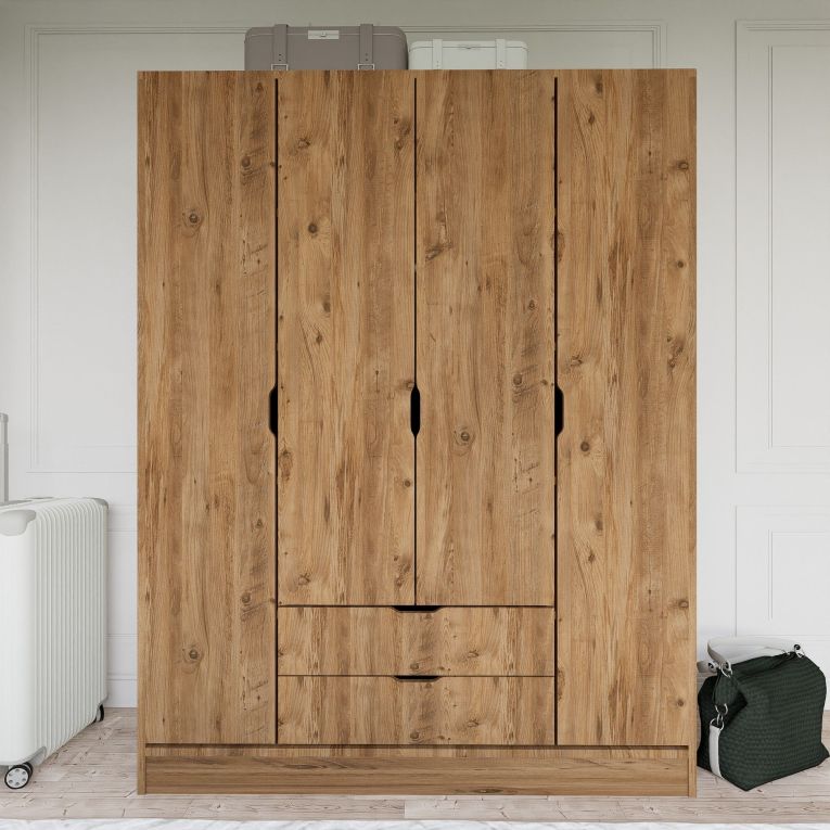 Guardaroba Grande Marrone Noce Appendiabiti 9 Ripiani 140x182h cm, 2 Cassetti - Paterno