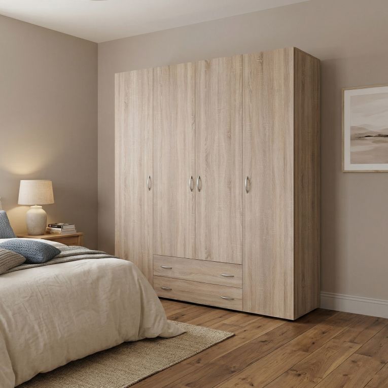 Guardaroba Grande Marrone Rovere 2 Cassetti Apertura Battente 160x177h cm, 4 Ante - Vigonza