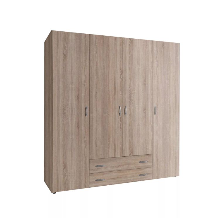 Guardaroba Grande Marrone Rovere 2 Cassetti Apertura Battente 160x177h cm, 4 Ante - Vigonza