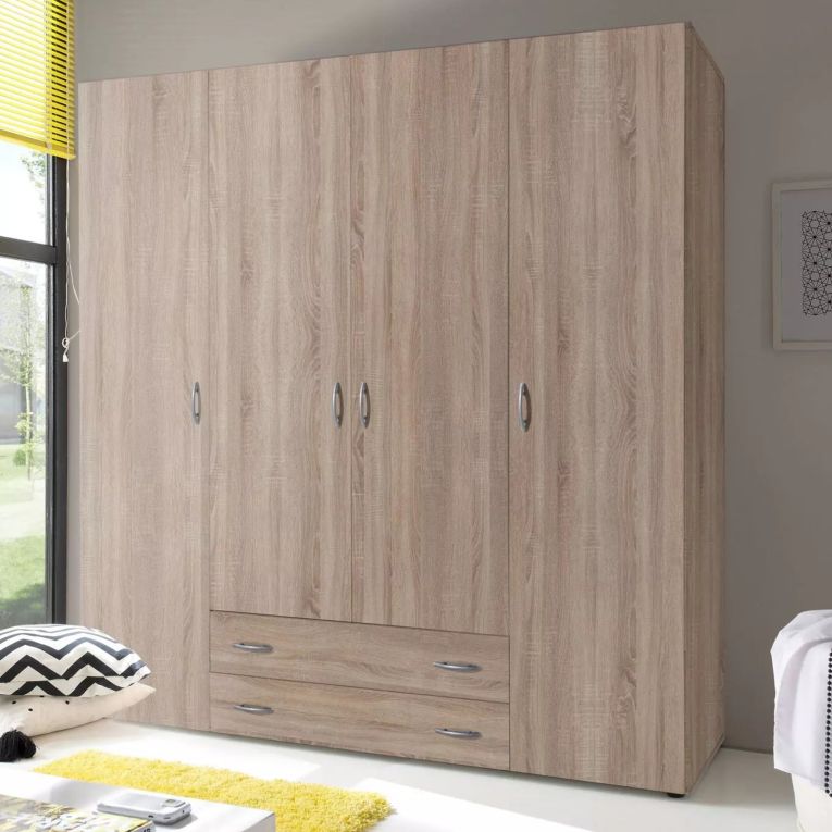 Guardaroba Grande Marrone Rovere 2 Cassetti Apertura Battente 160x177h cm, 4 Ante - Vigonza