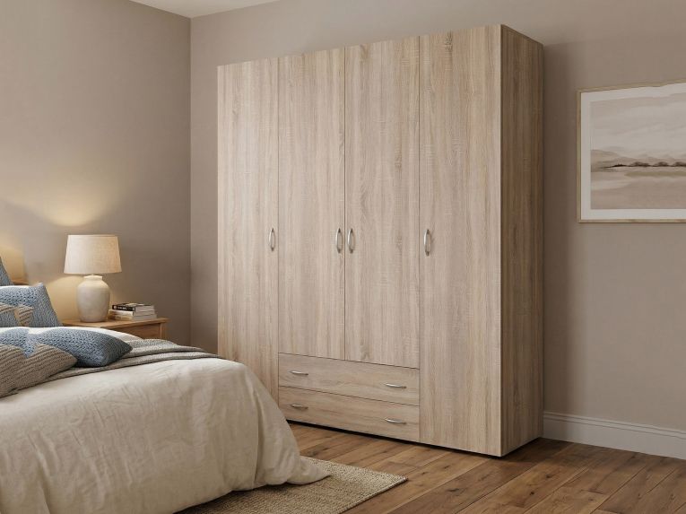 Guardaroba Grande Marrone Rovere 2 Cassetti Apertura Battente 160x177h cm, 4 Ante - Vigonza