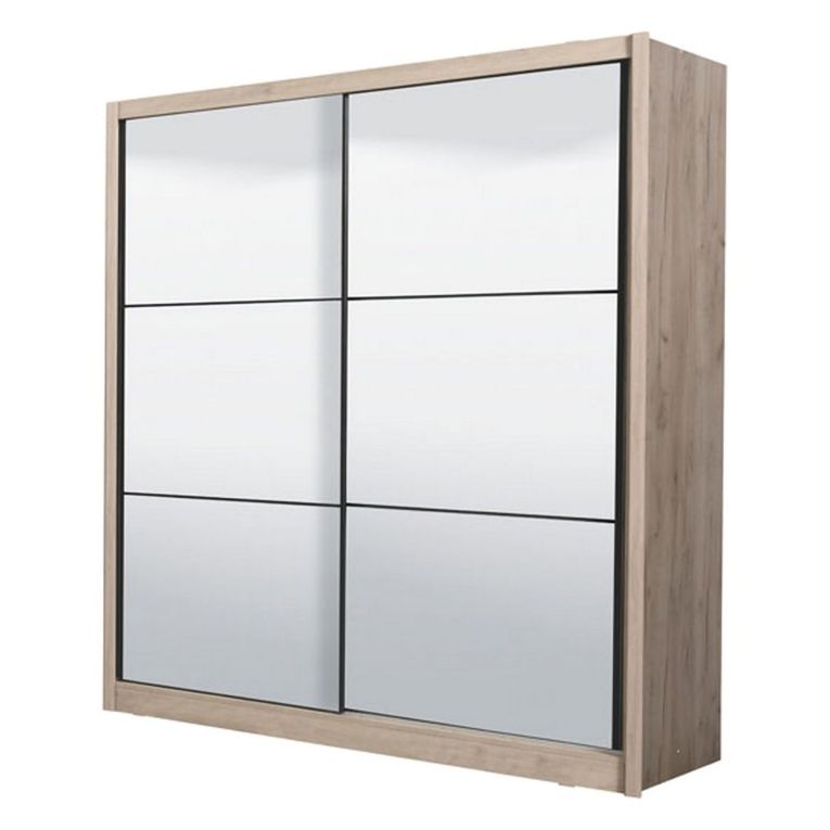 Guardaroba Grande Marrone Rovere Grigio Nero Appendiabiti 5 Ripiani 213x215.5h cm, Apertura Scorrevole - Godrano