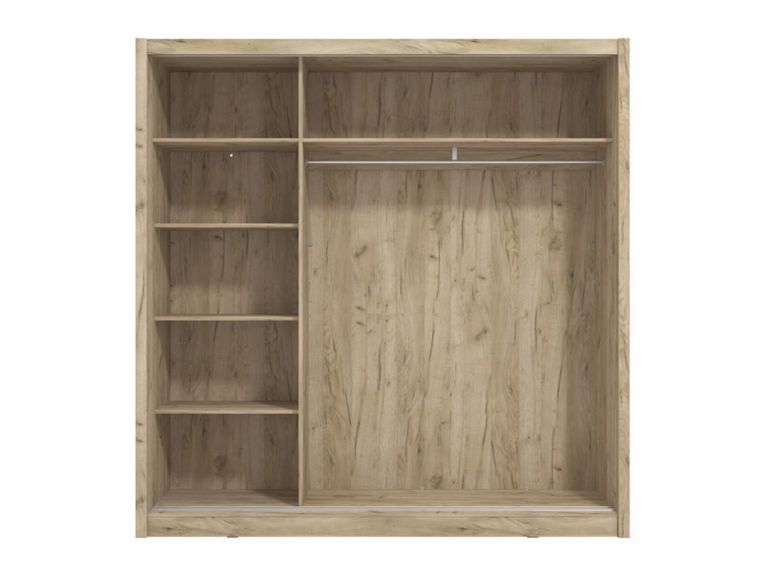 Guardaroba Grande Marrone Rovere Grigio Nero Appendiabiti 5 Ripiani 213x215.5h cm, Apertura Scorrevole - Godrano