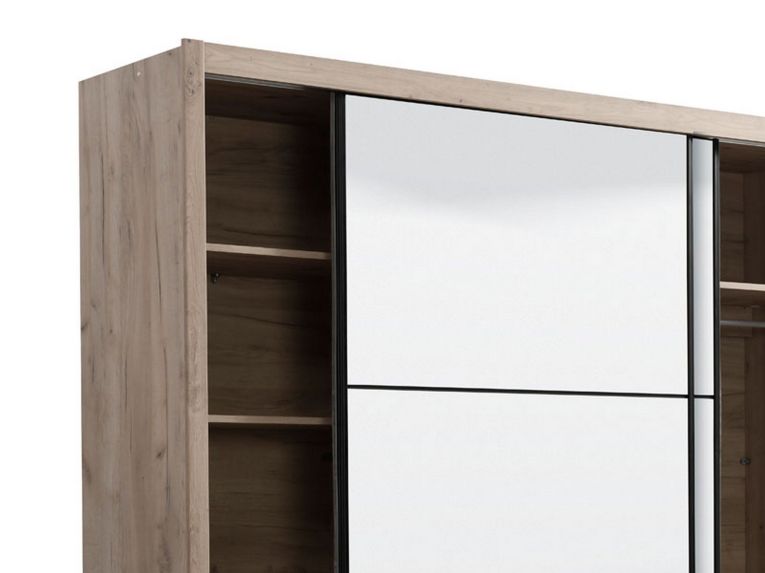 Guardaroba Grande Marrone Rovere Grigio Nero Appendiabiti 5 Ripiani 213x215.5h cm, Apertura Scorrevole - Godrano