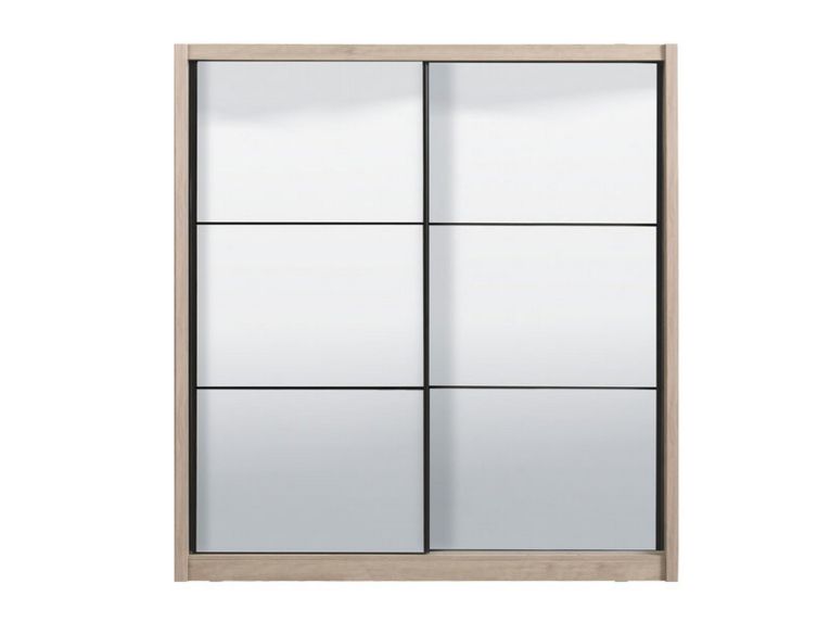 Guardaroba Grande Marrone Rovere Grigio Nero Appendiabiti 5 Ripiani 213x215.5h cm, Apertura Scorrevole - Godrano