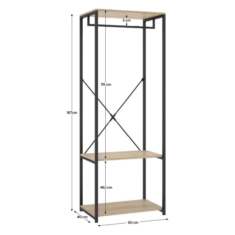 Guardaroba Grande Marrone Rovere Nero 2 Ripiani Appendiabiti 40x167h cm, Cassetti - Cedar