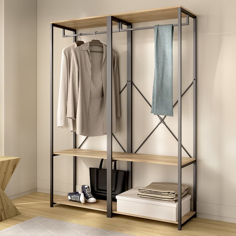 Guardaroba Grande Marrone Rovere Nero 2 Ripiani Appendiabiti 40x167h cm, Cassetti - Cortez