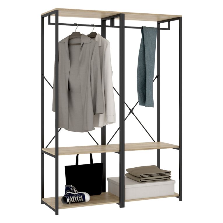Guardaroba Grande Marrone Rovere Nero 2 Ripiani Appendiabiti 40x167h cm, Cassetti - Cortez