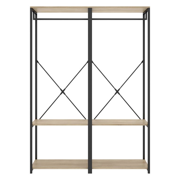 Guardaroba Grande Marrone Rovere Nero 2 Ripiani Appendiabiti 40x167h cm, Cassetti - Cortez